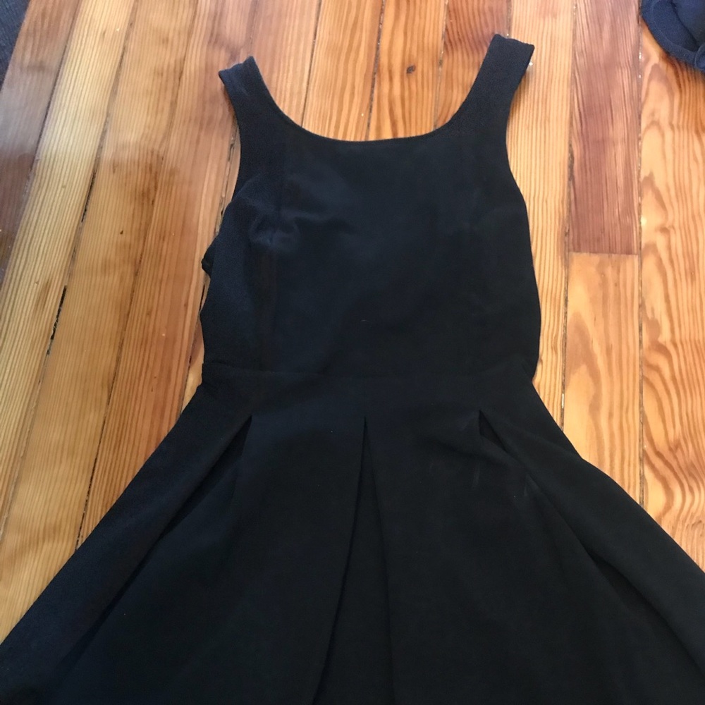Black fit and flare dress w criss cross back